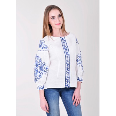 Embroidered blouse "Verkhovna" blue on white